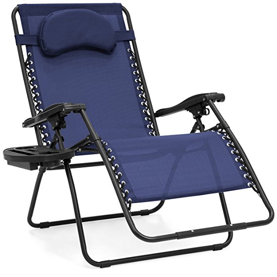 Best Choice Products Oversized Zero Gravity Outdoor Reclining Lounge Patio Chair w/ Cup Holder - Navy