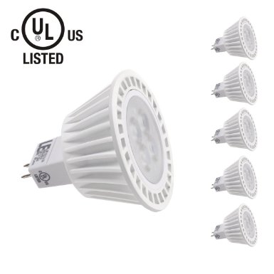 LE® Pack of 5 Units 6.5W MR16 GU5.3 LED Bulbs, 50W Halogen Bulbs Equivalent, UL Listed, 360lm, 25° Beam Angle, 12 VAC/DC, Warm White, 3000K, Recessed Light, Track Lighting, Spotlight, LED Light Bulbs