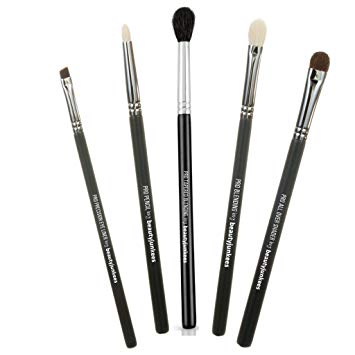 Professional Eyeshadow Makeup Brush Set – 5pc Beauty Junkees Pro Eye Shadow Blending Brushes; Eyeliner, Pencil Smudger, Transition Blender, Fluffy Tapered Crease, Flat Short Shader; Premium Quality
