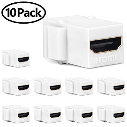 MOERISICAL HDMI Keystone Jack, 10 Pack HDMI Keystone Insert Female to Female Coupler Adapter (10 Pack, White)
