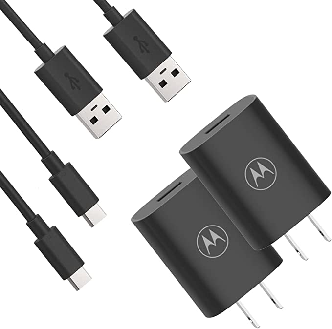 [2-Pack] Motorola TurboPower Flip 18W Chargers- QC3.0, Folding AC Blades- Long 6.6 Foot USB-A to USB-C Cables for Razr, Moto G Power, G Play, G Stylus 5G, G7,Z2,Z3,Z4, Motorola One 5G Ace, Type-C