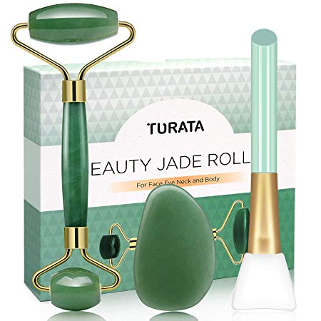 Jade Roller,Gua Sha Set 2019 Upgraded Jade Facial Roller Massager Jade Roller for Face Eye Treatment Roller Natural Anti-aging, Skin Tightening, Rejuvenate Face and Neck, Remove Wrinkles & Puffiness