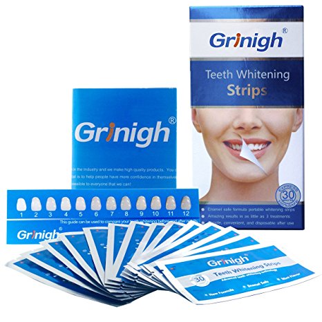 Teeth whitening Strips -Grinigh- The Best Professional Teeth Whitener Home Kit Includes NATURAL Ingredients and ZERO Hydrogen Peroxide for a White Healthy Smile | 14 Treatment |