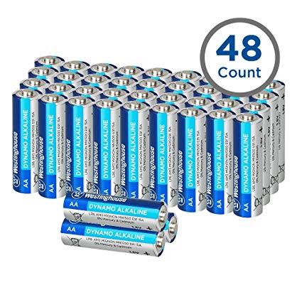 Westinghouse Alkaline Batteries, Size AA Alkaline Battery, Primary Battery, Bulk Pack, 48 Counts (AA, 48 Counts)