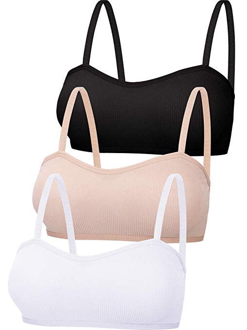 Boao 3 Pieces V Neck Tube Top Bra Seamless Padded Camisole Bandeau Sports Bra Sleep Bra with Elastic Straps (One Size, Color Set 6)