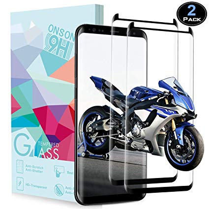 ONSON Galaxy S8 Screen Protector, Samsung Galaxy S8 Tempered Glass 3D Screen Protector, 9H Hardness,Bubble Free, Anti-Fingerprint HD Screen Protector Film -2 Pack