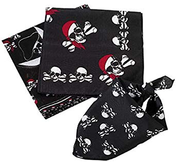 Fun Express Pack 6 Assorted Pirate Theme Polyester Bandannas Party Gifts Favors / Bandana Headbands