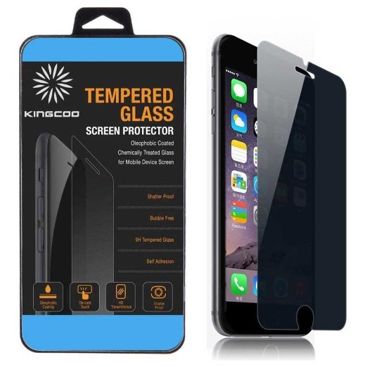 iPhone 6S Plus Privacy Screen Protector KINGCOO Apple iPhone 6 Plus Privacy Screen Protector Anti-Spy Tempered Glass Screen Guard - Keep Your Information Private - Protect Your Screen from Scratches and Drops