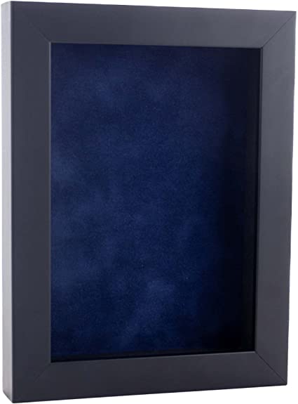 Poster Palooza 18x24 Shadow Box Frame Black Wood | with a 3/4" Usable Display Depth | Includes a Navy Blue Real Suede Texture Acid-Free Backing Board, UV Resistant Acrylic, and Hanging Hardware