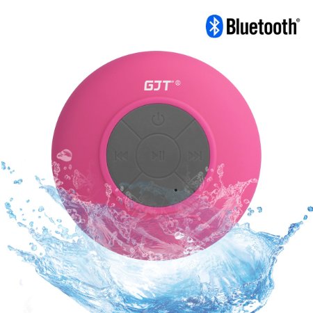 GJT®Wireless Bluetooth Waterproof Shower Speaker: 3.0 Speaker, Mini Water Resistant Wireless Shower Speaker, Handsfree Portable Speakerphone with Built-in Mic, 6hrs of playtime, Control Buttons and Dedicated Suction Cup for Showers, Bathroom, Pool, Boat, Car, Beach, & Outdoor Use(Pink)
