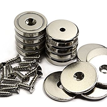 8 Count Value Pack CMS Magnetics Neodymium Cup Magnets with 88 LBS Pull Capacity Each - Dia 1.26" - w/ Matching Strikers and Screws - Strongest Round Base Magnets