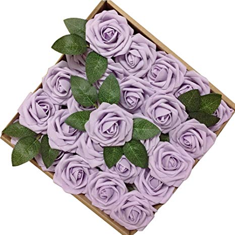 Jing-Rise 50PCS Fake Roses Real Looking Artificial Flowers For DIY Wedding Bouquets Centerpieces Baby Shower Party Home Office Shop Hotel Supermarket Decorations (Lilac)