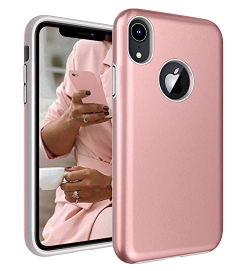 iPhone XR Case, Androgate [Pearl Series] Hybrid Matte Protective Back Cover Bumper Case for Apple iPhone 10R / iPhone XR 6.1 Inch 2018, Pink Gold