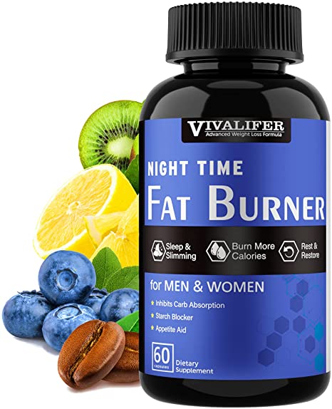 Night Time Fat Burner, 60 Capsules Weight Loss Diet Pills for Men and Women, Appetite Suppressant, Detox & Cleanse Promote Metabolism, Inhibits Carb Absorption and Sleep Aid