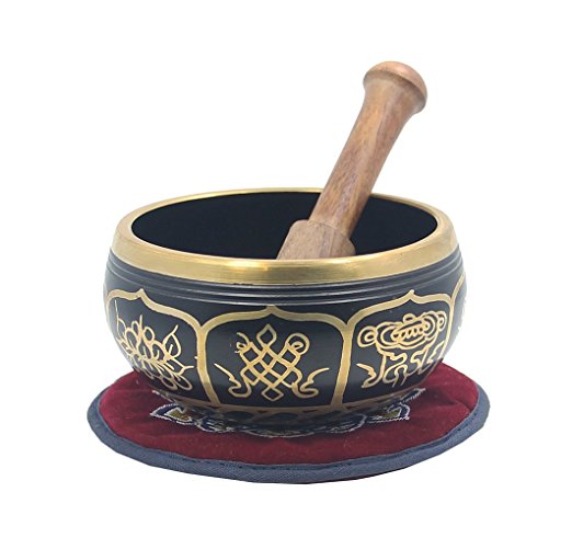 Gorgeous MEDITATION 8 Lucky Symbols Singing Bowl With Mallet