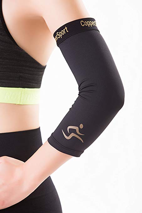 CopperSport Copper Compression Elbow Sleeve Support - Suitable for Athletics, Tennis, Golf, Basketball, Sports, Weightlifting, Joint Pain Relief, Injury Recovery (Single Sleeve)