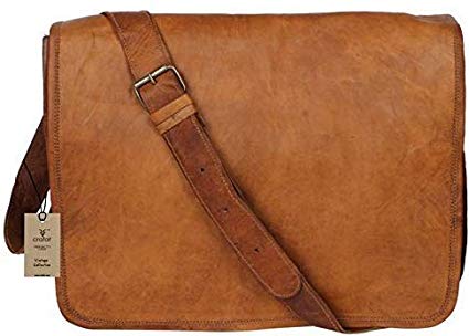 Crafat 15" Mens Genuine Vintage Brown Leather Messenger Bag Shoulder Satchel School Laptop Bag Briefcase Bag