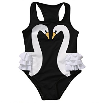Charm Kingdom Kids Toddler Girls Swan Print One Piece Swimsuits Ruffle Bathing Suit Beachwear