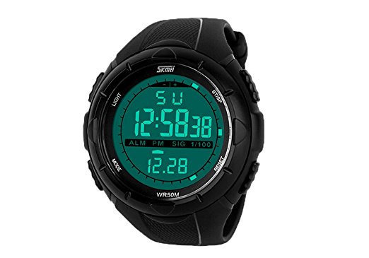 SKMEI Men's Military Style Digital LCD Display Waterproof Sporty Wrist Watch - Black