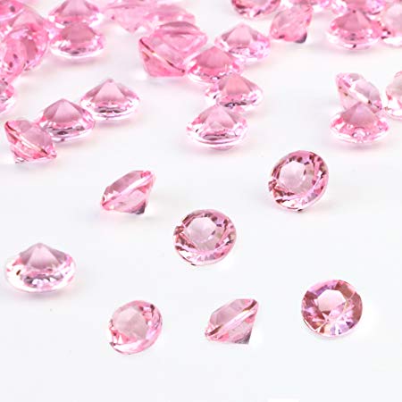 OUTUXED 1500pcs 8mm Clear Pink Wedding Table Scattering Crystals Acrylic Diamonds Wedding Bridal Shower Party Decorations Vase Fillers, with 1 Large Drawstring Bag