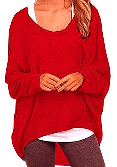 Dutebare Women Oversized Baggy Shirts Batwing Sleeve Pullover Loose Knit Tops Off Shoulder Blouse