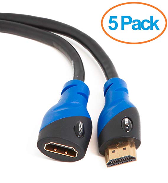 Aurum Ultra Series - 5 Pack High Speed HDMI Extension Cable Male - Female (3 Ft) with Ethernet - Supports 3D & Audio Return Channel [Latest Version] - 3 Feet - 5 Pack