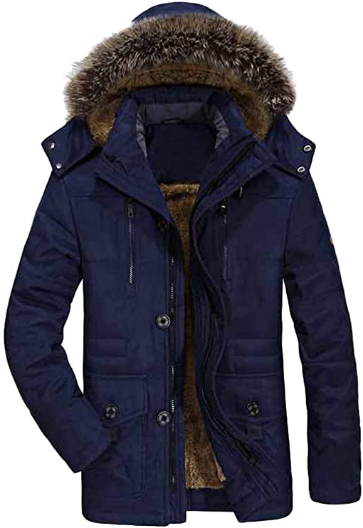 Mallimoda Men's Down Parka Jackets Winter Warm Fleece Coat with Fur Hood