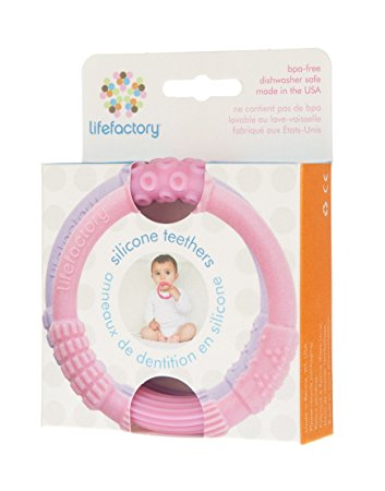 Lifefactory Multi-Sensory Latex & BPA-Free Silicone Teething Ring, Pink/Lilac, Set of 2
