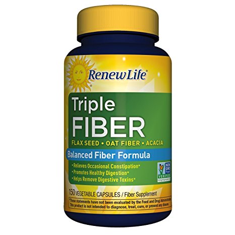 Renew Life - Triple Fiber - dietary fiber - constipation relief - digestive health -  150 vegetable capsules