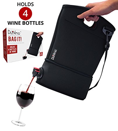 Wine Purse Tote   2 Disposable Wine Baggies - Holds Up to 4 Bottles- Wine to Go Made Easy!- Neoprene BYOB Insulated Beverage Carrier with Spout -Wine Lover's Gift for Mom, Women, Friends or Her