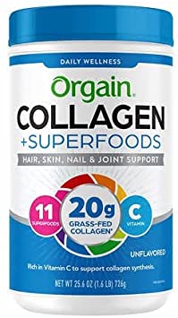 Orgain Collagen  Superfoods with 20 Grams of Grass-Fed Collagen and Vitamin C, Unflavored, 25.6 oz