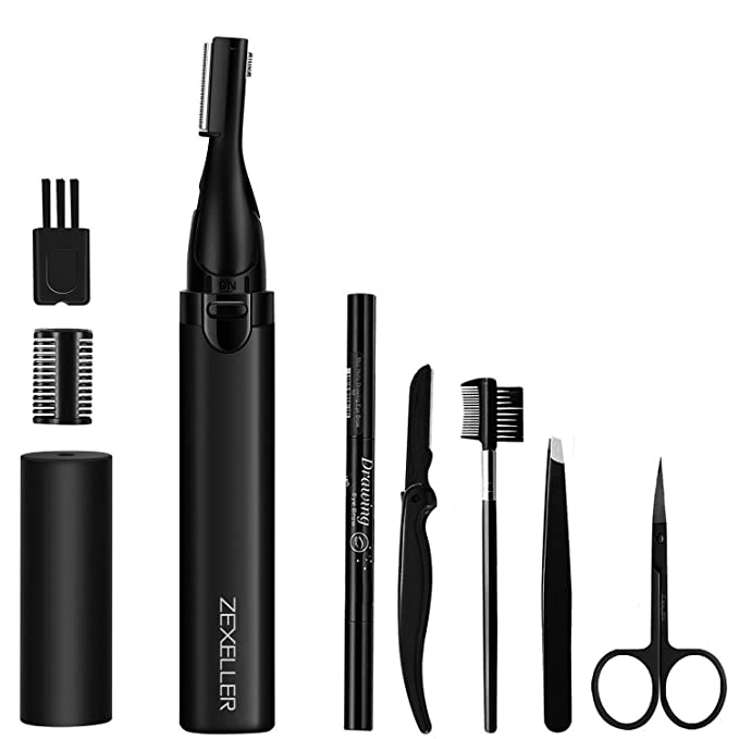 [Upgraded] Zexeller 9 in 1 Eyebrow Trimmer Precision Eyebrow Razor Electric Facial Hair Remover with Comb Facial Hair Trimmer Electric Epilator Eyebrow Kit Painless Easy Cleaning (Battery Included)