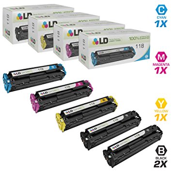 LD © Compatible Canon 118 Set of 5 Toner Cartridges Includes: 2 2662B001AA Black, 1 2661B001AA Cyan, 1 2660B001AA Magenta, and 1 2659B001AA Yellow