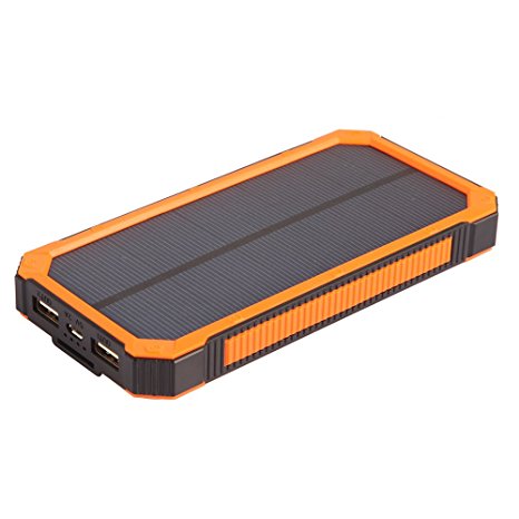 Solar Chargers 15000mAh, Soluser Portable Dual USB Solar Battery Fast Charger External Battery Pack, Solar Phone Charger Power Bank with 6LED Flashlight for Smartphones Tablet Camera