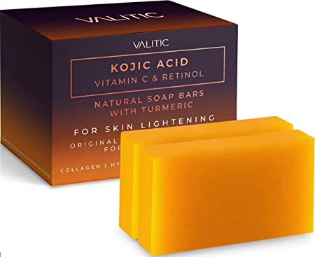 Valitic Kojic Acid Vitamin C and Retinol Soap Bars with Turmeric for Skin Lightening - Original Japanese Complex for Dark Spots Infused with Collagen, Hyaluronic Acid, and Vitamin E (2-Pack)