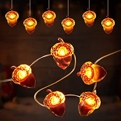 2 Pieces Thanksgiving Fall Acorn Light String 19.6 Feet 40 LED Battery Powered Fairy Lights Acorn Decorative Festive Lights for Christmas Garden Harvest Autumn Indoor Outdoor Decoration