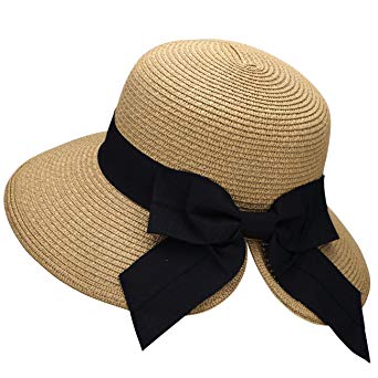 Verabella Women's Lightweight Foldable/Packable Beach Sun Hat w/Decorative Bow