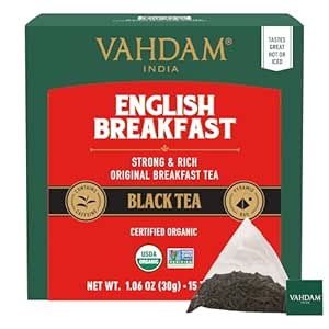 VAHDAM, English Breakfast Black Tea Bags (15 Count) High Caffeine, Gluten Free | Individually Wrapped Pyramid Tea Bags | Strong, Robust & Flavoury | Direct from Source