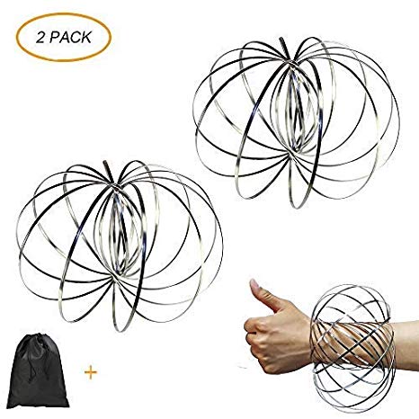 Flow Ring Kinetic Spring Toy, 3D Spinner Ring Arm Slinky Magic Roll Ring Multi Sensory Interactive Spring Bracelet - 2 Pack