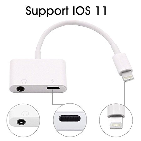 iPhone Adapter, Charm sonic iPhone Headphone Adapter 2 in 1 Lightning to 3.5mm Audio Jack and Charger Adapter for iPhone 7 / 7 Plus / 8/ 8plus/ X, Support IOS 11