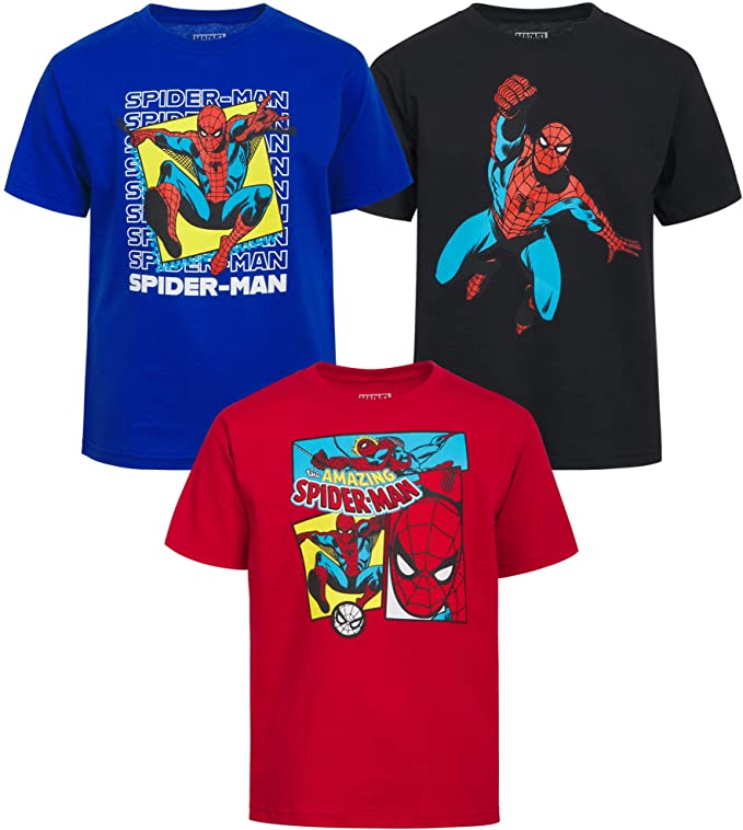 Marvel Boys’ Spider-Man T-Shirt – 3 Pack Super Hero Graphic Tee (Size: 4-20)