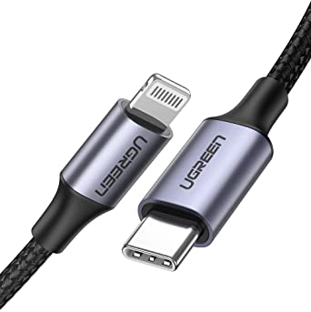 UGREEN USB-C to Lightning Cable [6FT MFi-Certified] Nylon Braided Fast Power Delivery Charging Cable for iPhone SE 11 Pro Max XR XS Max 8 Plus, AirPods, and More (Grey)