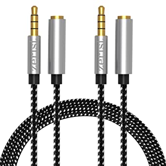 Zerist 3.5mm 4-Pole Audio Cable Male to Female 4FT/1.2M (2 Packs) Nylon Braided Extension Cable for Phones, Computers, Headphones (Black)