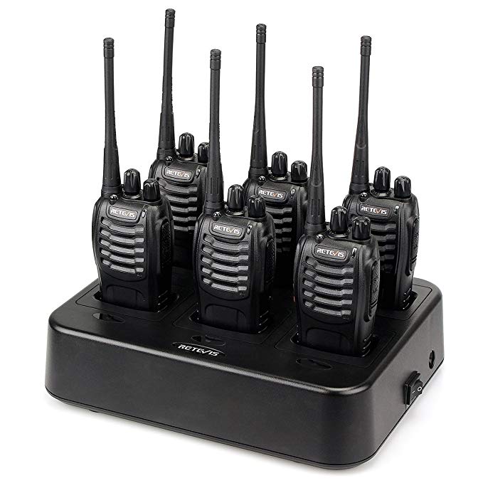 Retevis H-777 Walkie Talkies Rechargeable 16 CH UHF Single Band Flashlight 2 Way Radios (6 Pack) with 6-Way Multi Unit Charger