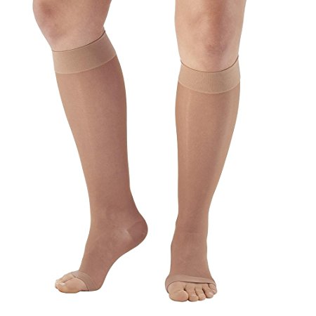 Ames Walker Women's AW Style 41 Sheer Support Open Toe Compression Knee High Stockings - 15-20 mmHg Nude Large 41-L-NUDE Nylon/Spandex