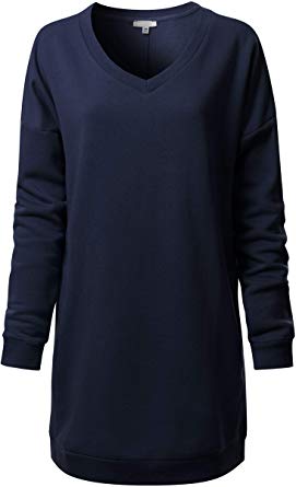Design by Olivia Women's Casual Loose Fit V-Neck Long Sleeves Over-Sized Tunic Sweatshirts
