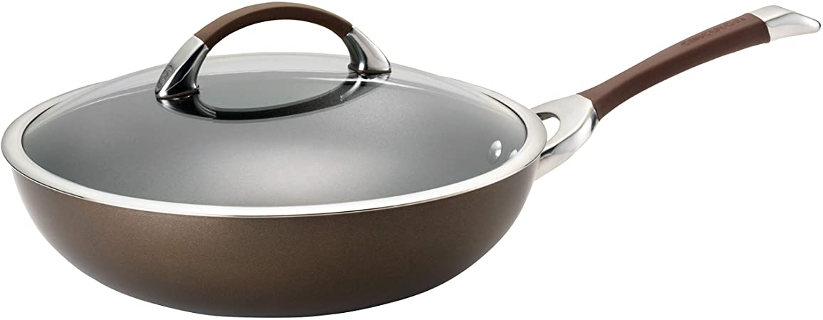 Circulon Symmetry Hard Anodized Nonstick Wok/Stir Fry Pan with Lid, 12 Inch, Chocolate