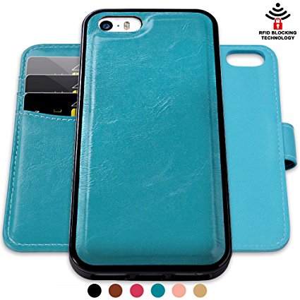 iPhone SE,5,5s Case,SHANSHUI [RFID Blocking] [Detachable] 2 in 1 PU Leather Wallet Case for iPhone SE,5 and 5S - Blue