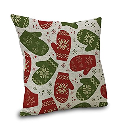 Lydealife（TM） 18 X 18 Inch Cotton Linen Decorative Throw Pillow Cover Cushion Case, Christmas gloves snowflake LD054