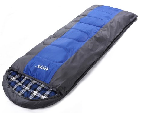 Aircee 30 Degree F Flannel Liner 4 Season Cool Weather Traveling Camping Hooded Sleeping Bag